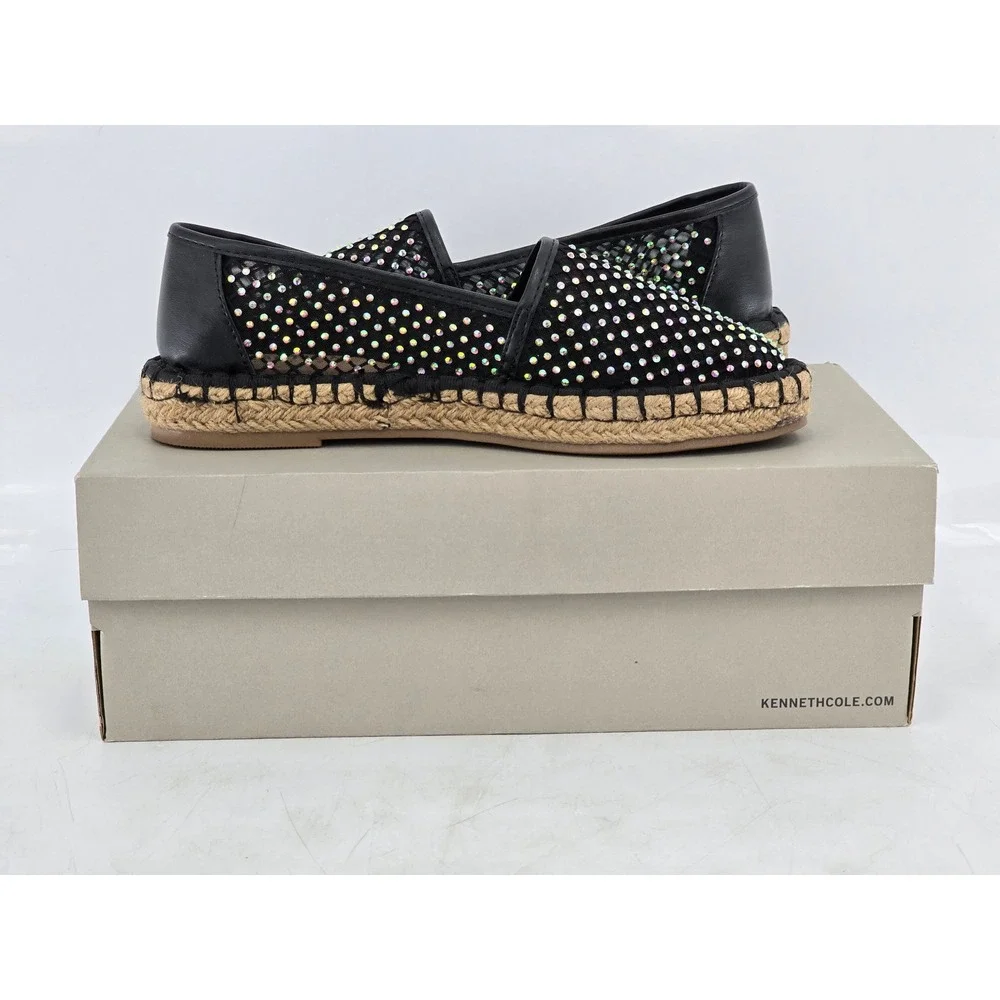 Kenneth Cole Reaction Bonne Espadrille Womens Size 6 Black Crystal Mesh - New